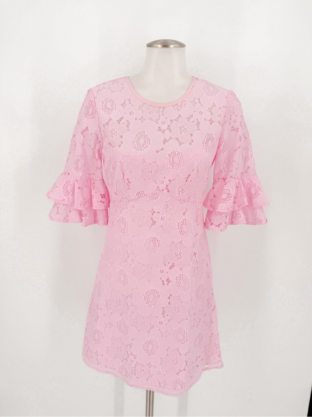 Amanda Uprichard Pink Lace Ruffle Sleeve Mini Dress XS
